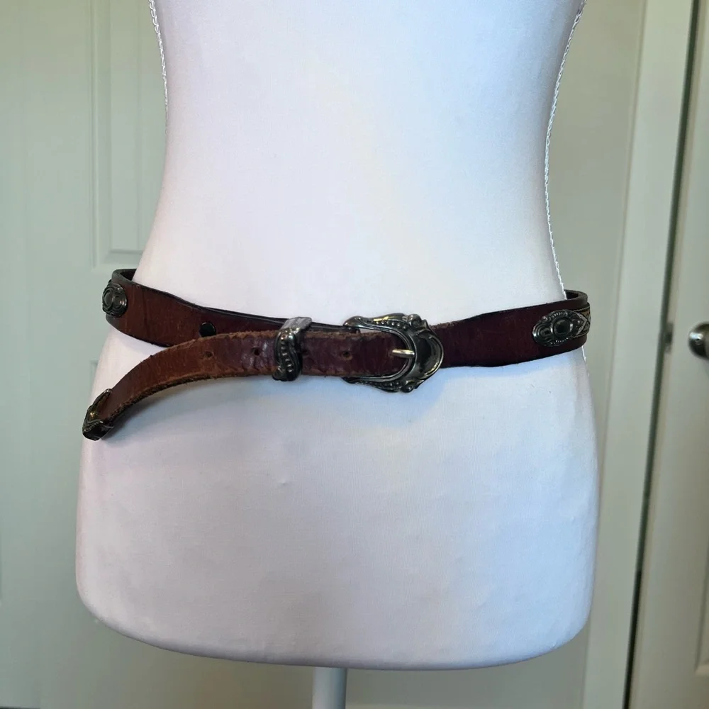 Southwestern Distressed from Age Brown Leather Belt Sz 32